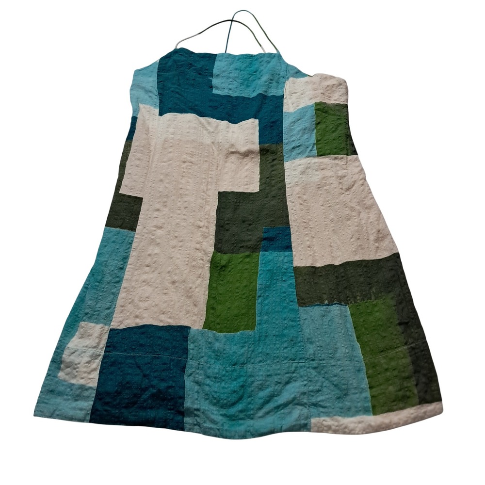 Banana Republic Dress Women's Medium Blue Mini Square Neck Patchwork Vacation